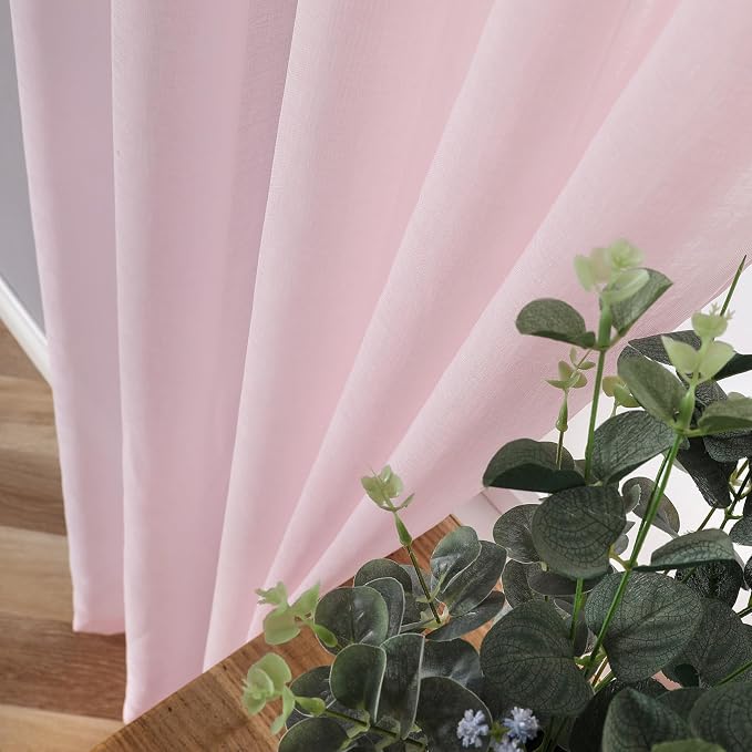 Tollpiz Short Sheer Curtain Living Room Linen Textured Curtains Sheer Light - Image 3