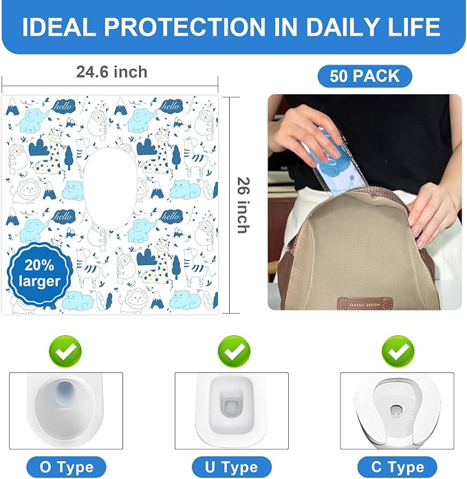 50 PCS Disposable Toilet Seat Covers, Extra Large Portable Potty Seat Covers - Image 3