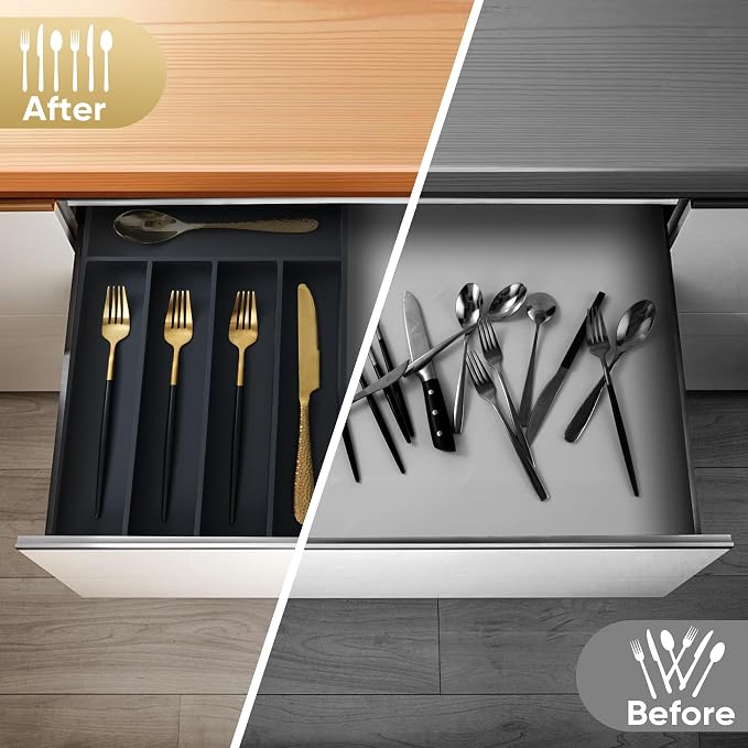 Silverware Organizer, 2 Pack 10 Inch Utensil Organizer Kitchen Drawer Organizer - Image 4