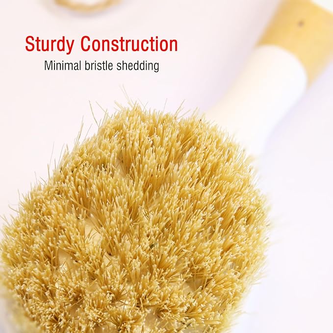 Natural Bristle Dish Brush Set, 1 Wooden Dish Brush and 1 Bamboo Dish Brush - Image 3