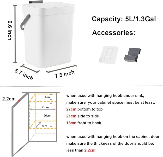 LALASTAR Compost Bin Indoor Kitchen Sealed, Hanging Small Trash Can - Image 7