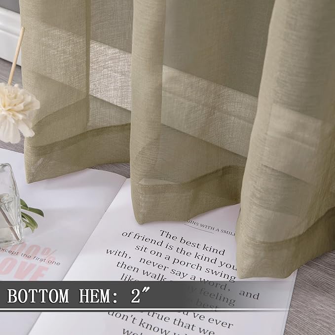 Tollpiz Short Sheer Curtain Linen Textured Bedroom Curtains Sheer Light - Image 4
