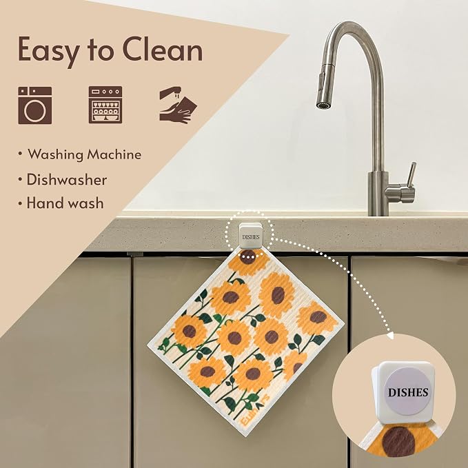 Swedish Dishcloths for Kitchen, 8 Pack Flower Reusable Paper Towels Washable - Image 2