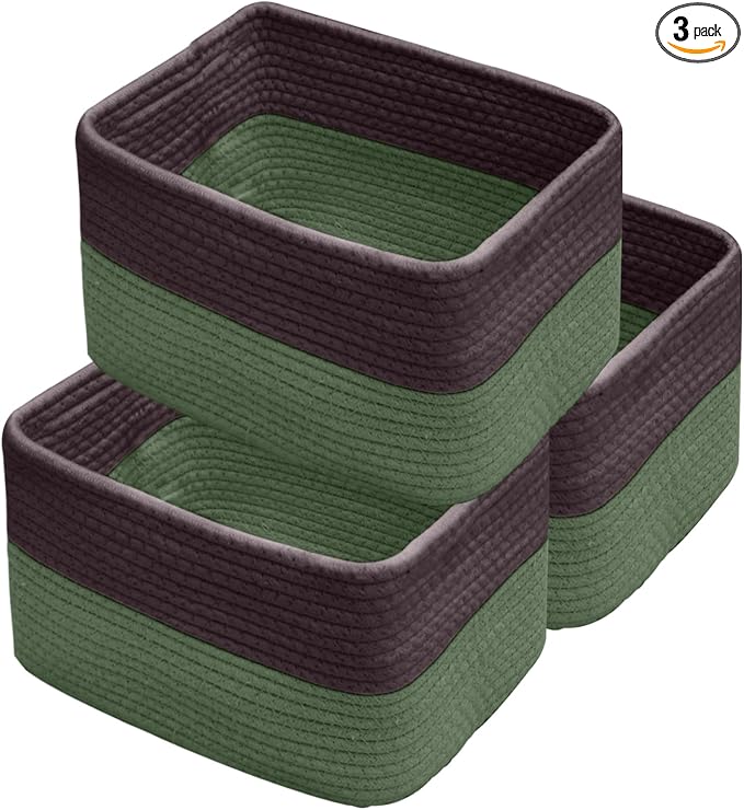 Hopegiver Woven Storage Baskets 11x8x7 Inch, 3 Pack Collapsible Cube Storage Bin by HOPEGIVER