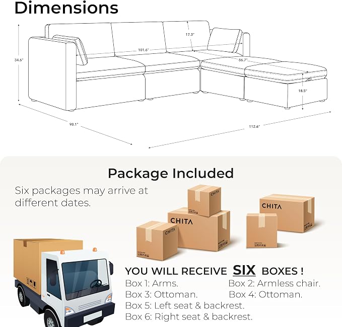 CHITA Oversized Modular Cloud Sectional Sofa, FSC Certified U Shaped Sectional - Image 2
