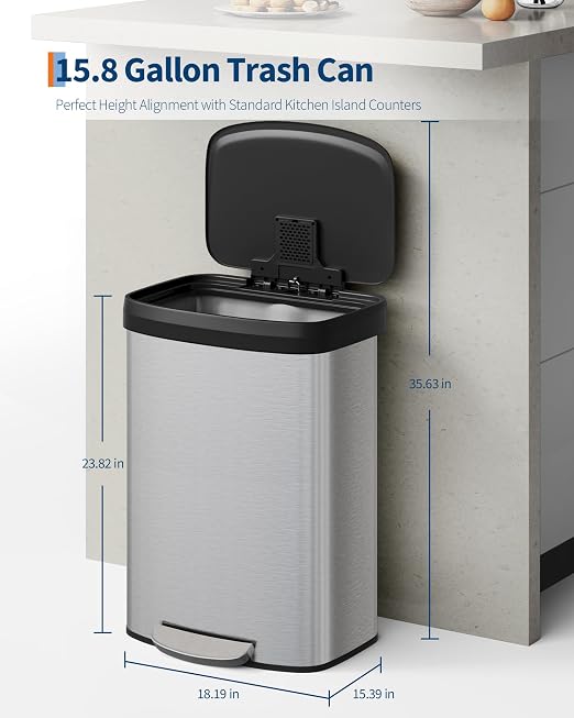 Garvee 16 Gallon / 60 Liter Stainless Steel Trash Can - Image 6