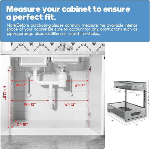 1 Pack 17IN Depth Under Sink Storage Organizer, Large 2-Tier Elegant Mesh Pull - Image 2