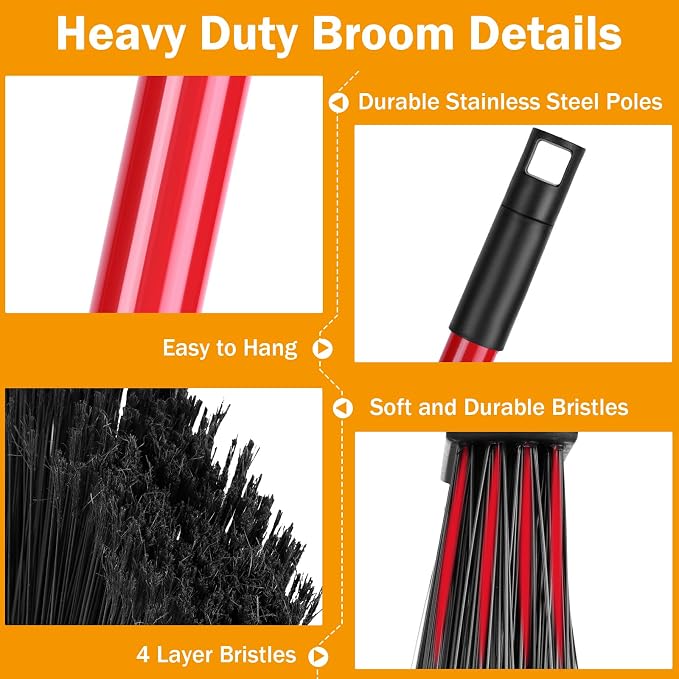 Maxcheck 6 Pcs Broom and Dustpan Set 54 Inch Heavy Duty Indoor Brooms - Image 4