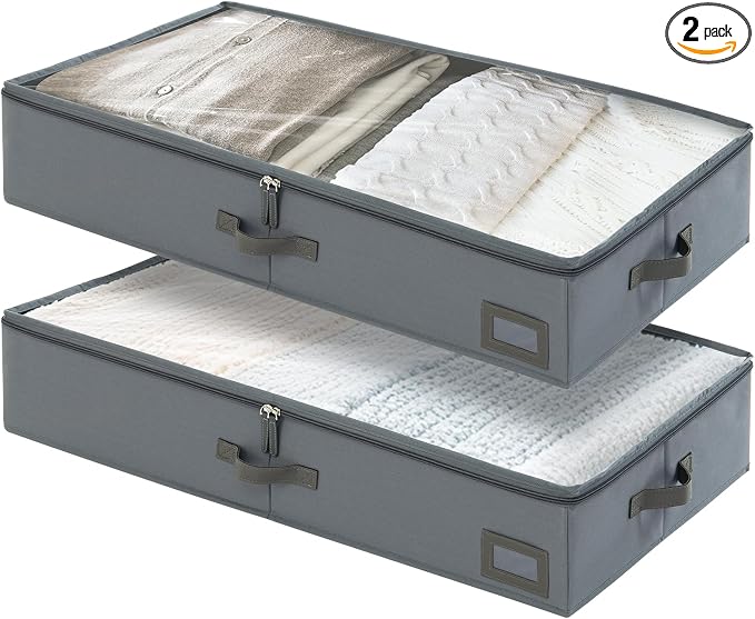6-Inch Under Bed Storage Containers | Sturdy Sidewalls | Clear Cover & Label by PLUMGEAN