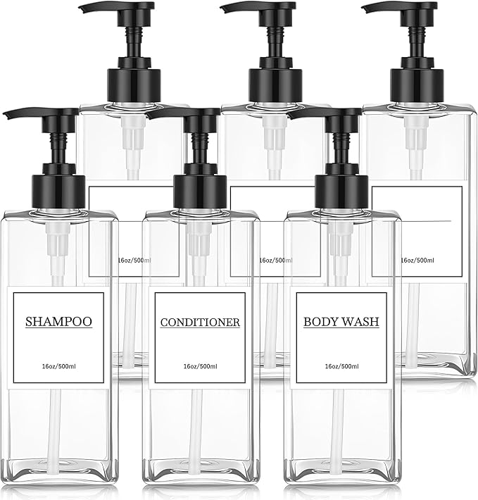 Tanlade 6 Pcs Shampoo and Conditioner Dispenser Bottles 16oz Modern Shower Soap by Tanlade