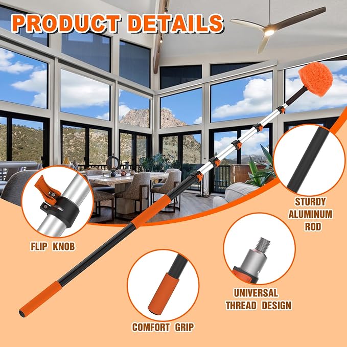 30FT Reach Cobweb Duster with Extension Pole, High Ceiling Long Duster with - Image 2