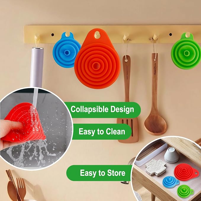 Kitchen Funnel Set of 4, Food Grade Foldable Small and Large Funnel Colorful - Image 4