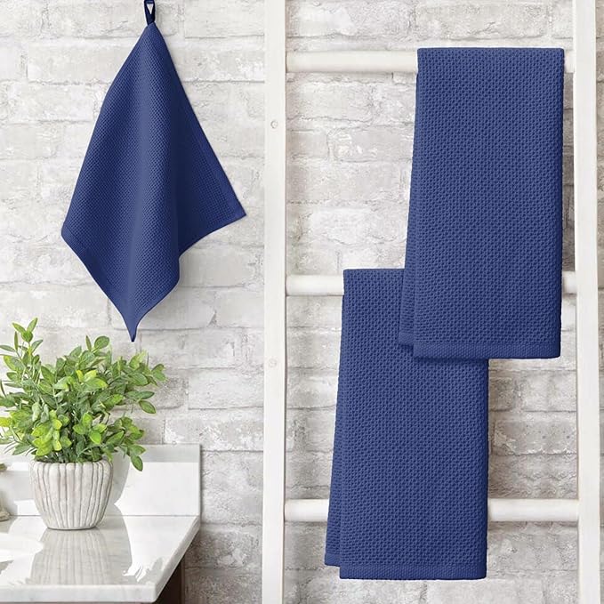 Artoid Mode 100% Cotton Navy Blue Waffle Weave Kitchen Dish Cloths, 13x28 Inch - Image 3