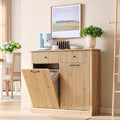 Modern Double Tilt-Out Trash Cabinet, 20 Gallon Fluted Laundry Hamper Cabinet by IFGETEnrichYourLivingSpace
