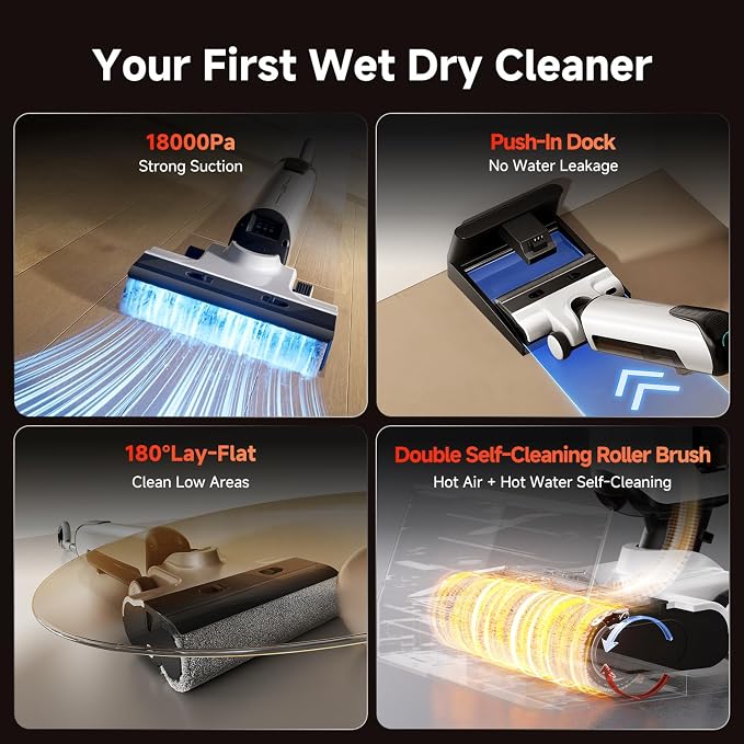 uwant D100 Wet Dry Vacuum Cleaner 180°Lay-Flat Vacuum Mop All in One - Image 2