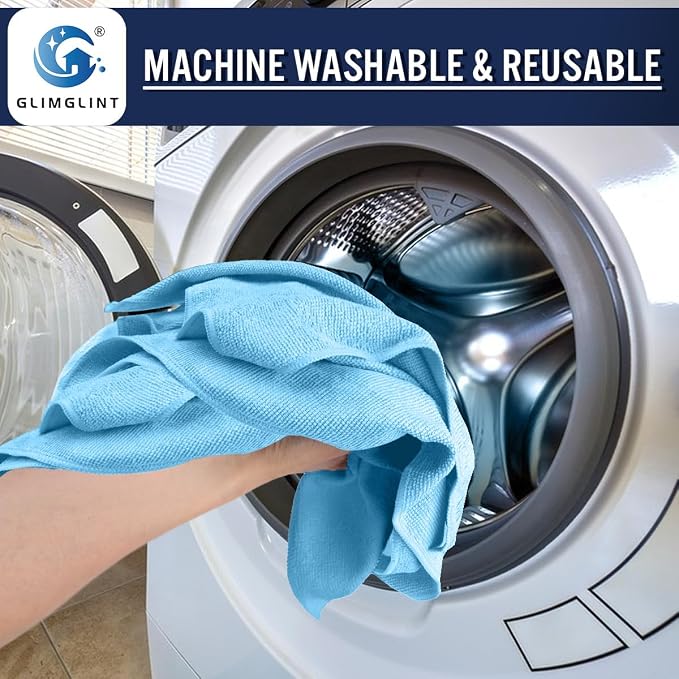 GLIMGLINT Blue Microfiber Cleaning Cloth, 12 Pack Cleaning Towels - Image 6