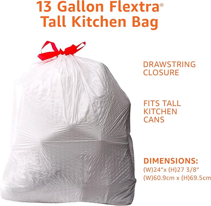 Amazon Basics Flextra Tall Kitchen Drawstring Trash Bags, 13 Gallon - Image 3