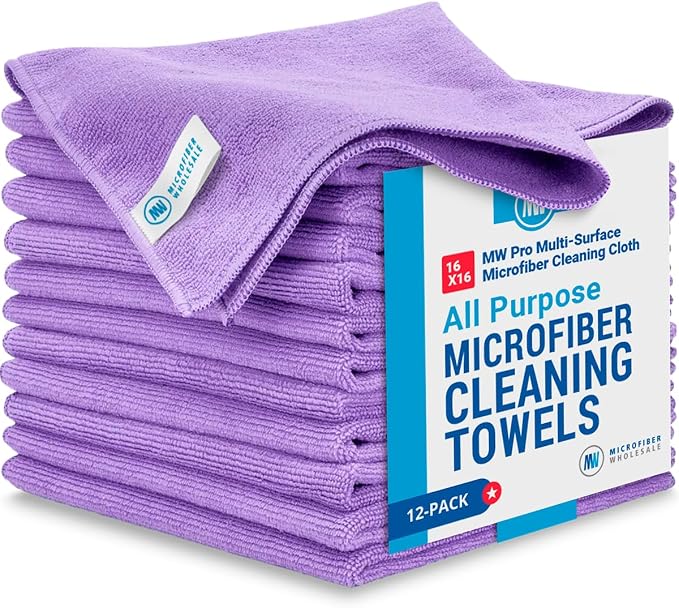 MW Pro Microfiber Cleaning Cloth | Purple | 12 Pack | 16” x 16” | All Purpose by MicrofiberWholesale