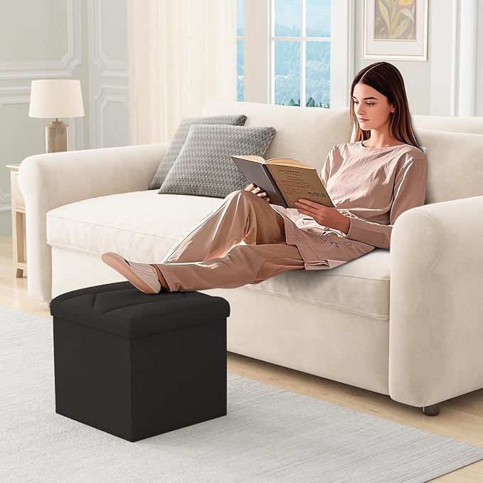 Folding Storage Ottoman Bench, 15 Inches End of Bed Bench, Folding Ottoman - Image 2