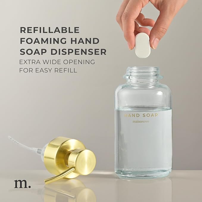 MaisoNovo Glass Foaming Hand Soap Dispenser 14 Oz | Gold Foaming Soap Dispenser - Image 7