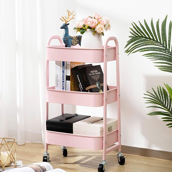 AGTEK Makeup Cart, Movable Rolling Organizer Cart, 3 Tier Metal Utility Cart - Image 6