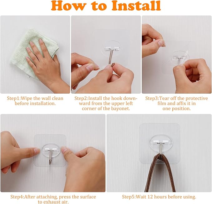COLOGO 100 Pack Adhesive Hooks 24lb Heavy Duty Self Adhesive Hooks, Transparent - Image 5