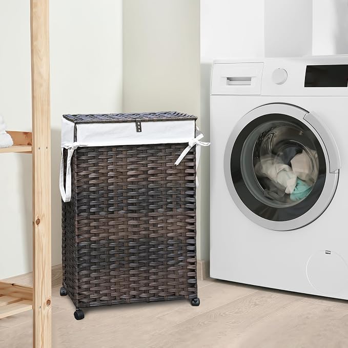 70L Slim Laundry Hamper with Lid & Wheels, 2-Park Rolling Laundry Basket with 4 - Image 2