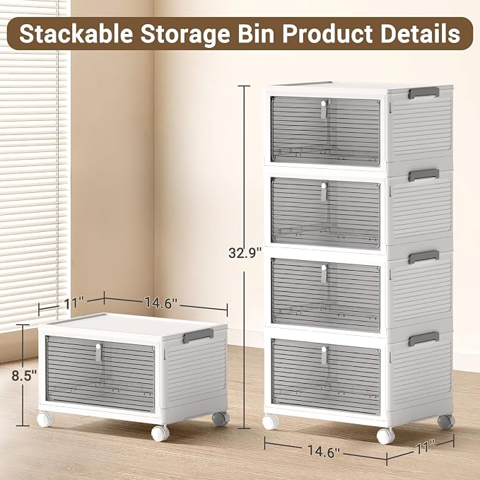 Storage Bins with Lids, 4 Tier Stackable Storage Bins with Drawers, 4 Pack - Image 4