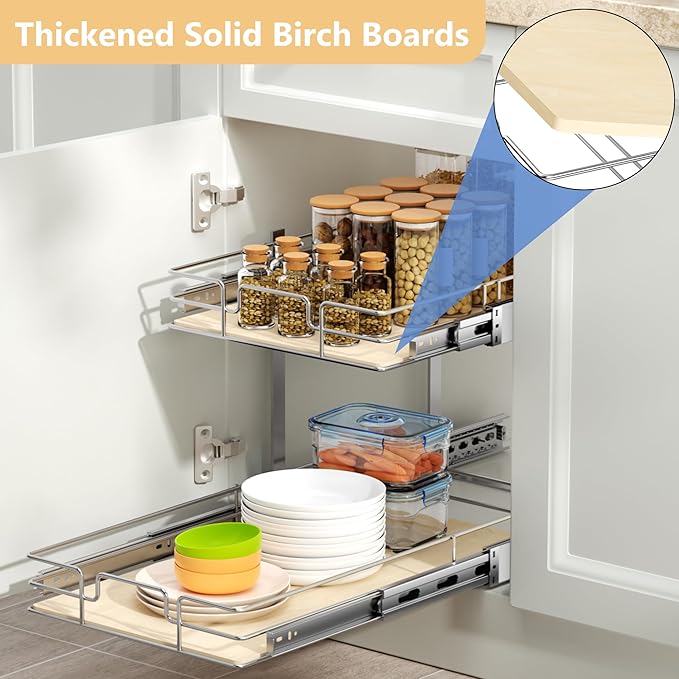 ROOMTEC 2 Tier Individual Pull Out Cabinet Organizer 16½"W x 21½"D, Slide Out - Image 2