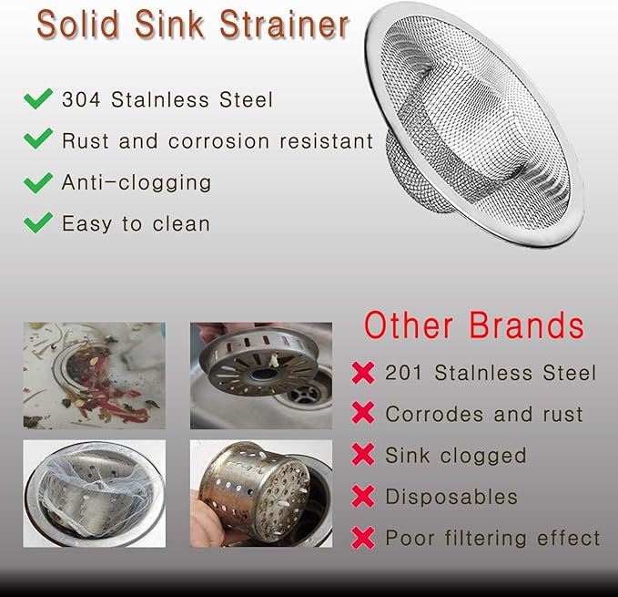 50pcs Heavy Duty Stainless Steel Slop Basket Filter Trap, 2.75" Top / 1" Mesh - Image 3