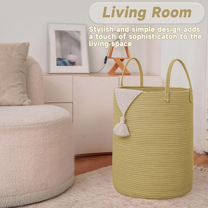 Large Woven Laundry Basket Hamper, 100L Cotton Rope Storage Bin - Image 3