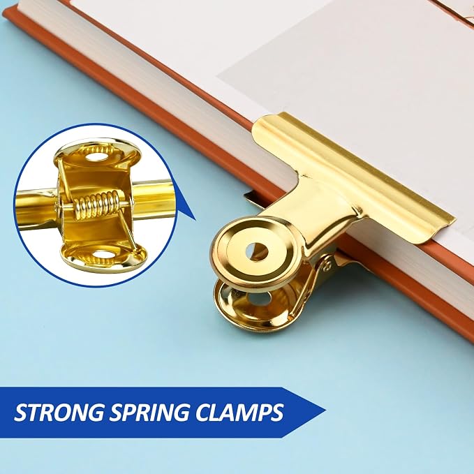 10 Pack Large Metal Hinge Clips 2.5 Inches Bull Hinge Paper Clips Gold Bulldog - Image 3