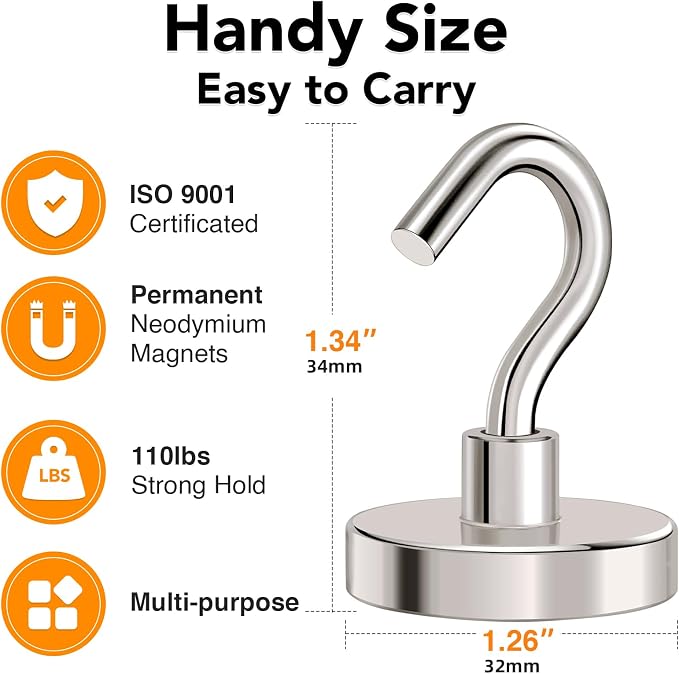 MIKEDE Magnetic Hooks Heavy Duty, 110LB+ Strong Magnet - Image 4