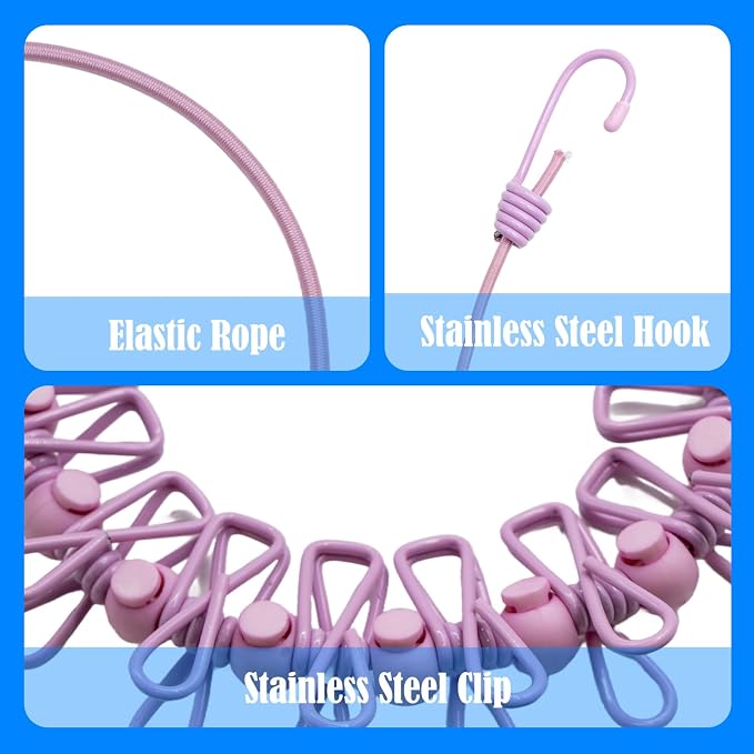 2 Pack Camping Clothesline Portable 12 Clothespins, Retractable Clothes Line - Image 2