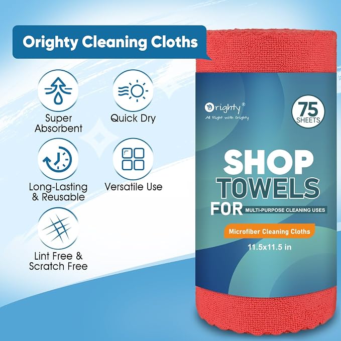 Orighty Microfiber Cleaning Cloths, 75 Sheets Shop Towels, Reusable Paper - Image 2