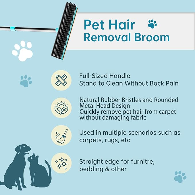 Carpet Rake for Pet Hair Removal, Dog Cat Fur Remover Rubber Broom, Carpet Rake - Image 8