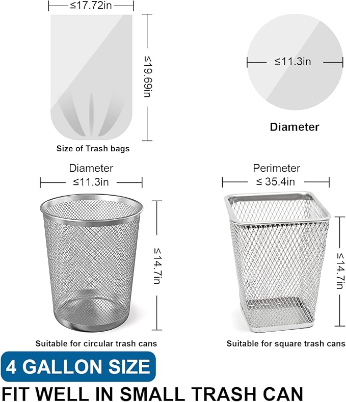 Small Trash Bags 4 Gallon with Drawstring, 1.1 Mil 15 Liter White Thick - Image 2