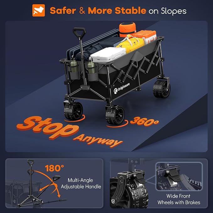 220L Collapsible Wagon Cart Foldable, 460lbs Load Capacity Heavy Duty Folding - Image 8