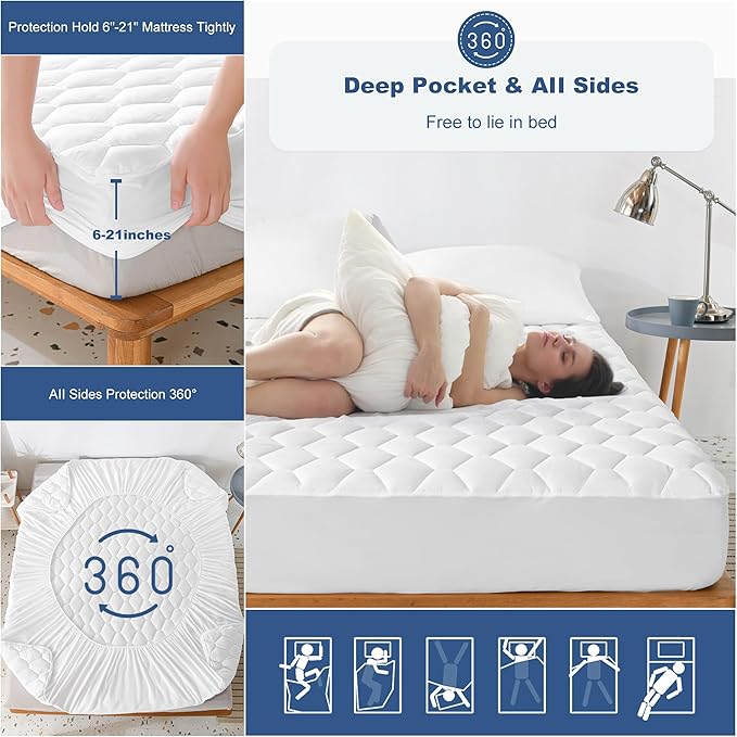 GRT Queen Mattress Protector Waterproof, 100% Waterproof Quilted Fitted - Image 5