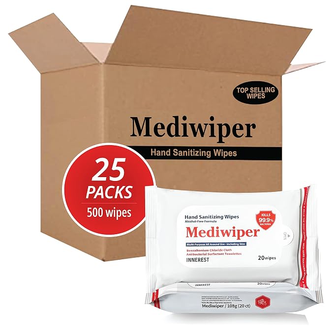 Mediwiper 500 Wipes Alcohol-Free Sanitizing Wipes Disinfecting Large Unscented by Mediwiper