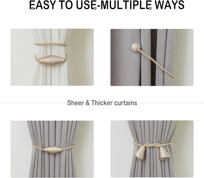 Magnetic Curtain Tiebacks 6 Pack Outdoor Rope Curtain Tie Backs Decorative - Image 5