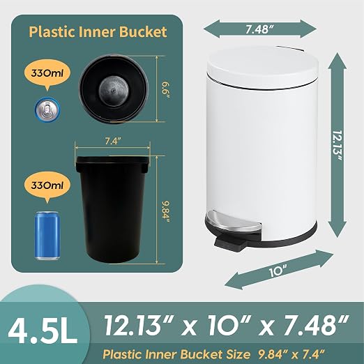SunnyPoint 4.5 Liter Small Round Trash Can - Image 6