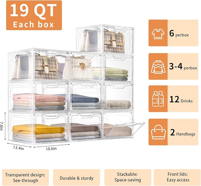 6 Pack Closet Organizers and Storage, Clothes Organizers and Storage, Plastic - Image 3