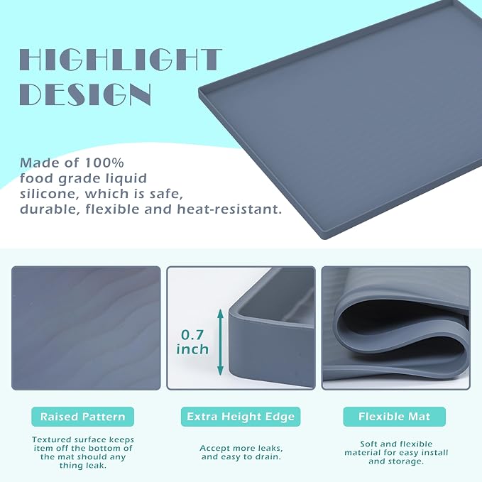 URMONA Waterproof Silicone Under Sink Mat 22'' x 14'' Shelf Liner - Image 3