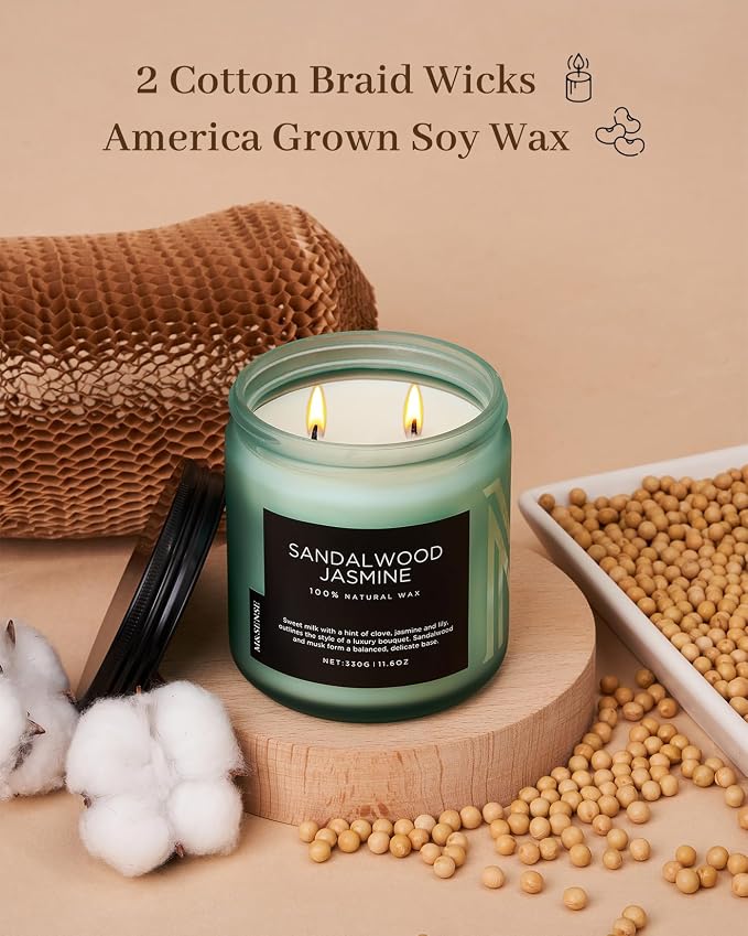 M&SENSE Sandalwood Jasmine Scented Candle, 11.6oz 70 Hours Burn Time Clean Non - Image 3