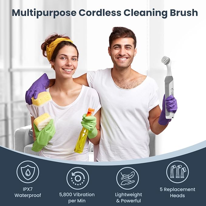 LifeBasis Rechargeable Power Scrubber, Cordless Electric Cleaning Brush - Image 6