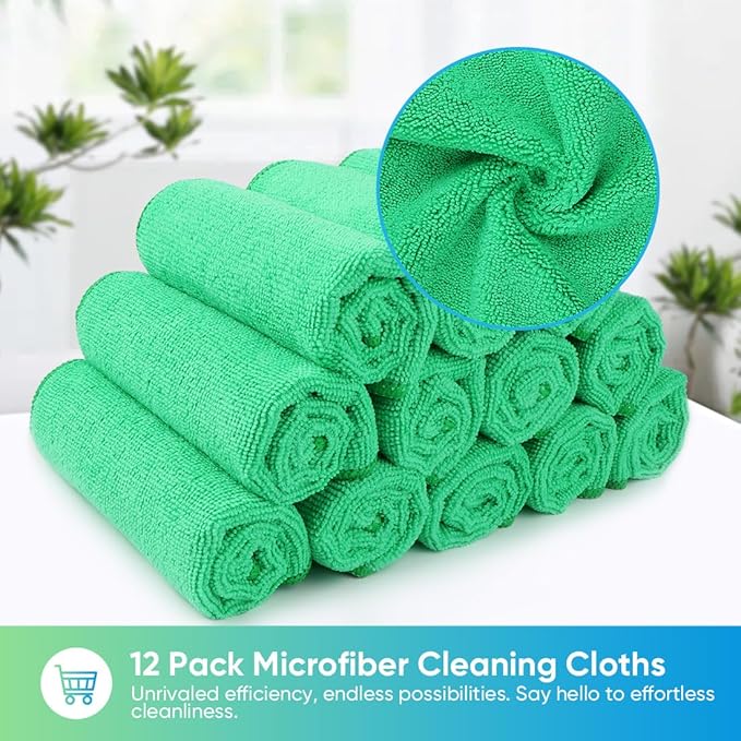 HOMEXCEL Green Microfiber Cleaning Cloth, 12 Pack Premium Microfiber Towels - Image 4