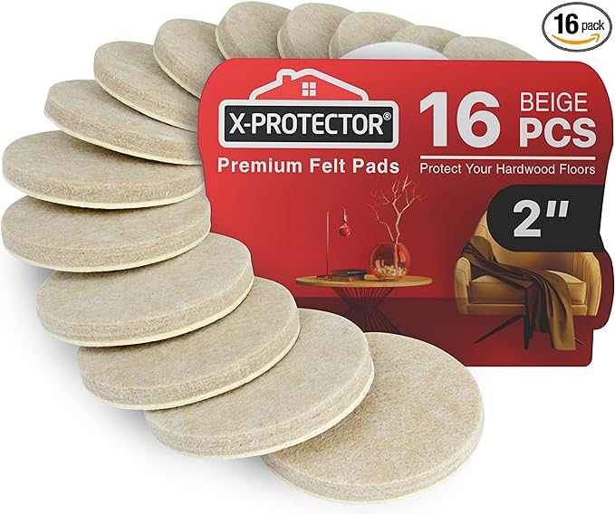 16 Heavy-Duty Felt Furniture Pads 2” 1/4” Thick X-Protector! Round Felt Pads by X-Protector