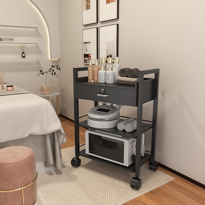 Paddie Salon Trolley Cart, Salon Tray Wooden Mobile Utility Cabinet - Image 3