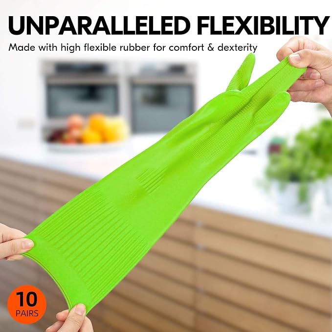 Vgo... 10-Pairs Dishwashing Gloves, Reusable Household Gloves, Long Sleeve - Image 3